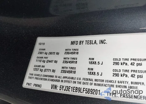 2020 Tesla Model 3 Long Range Dual Motor All-Wheel Drive from USA, damaged, VIN 5YJ3E1EB9LF589201